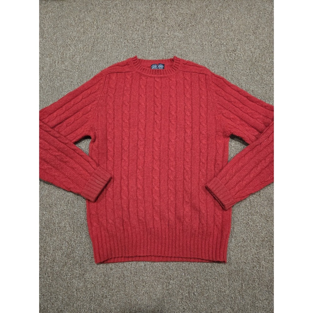 Vintage Lands' End‎ 100% Shetland Wool Fisherman Sweater Sz Medium Red